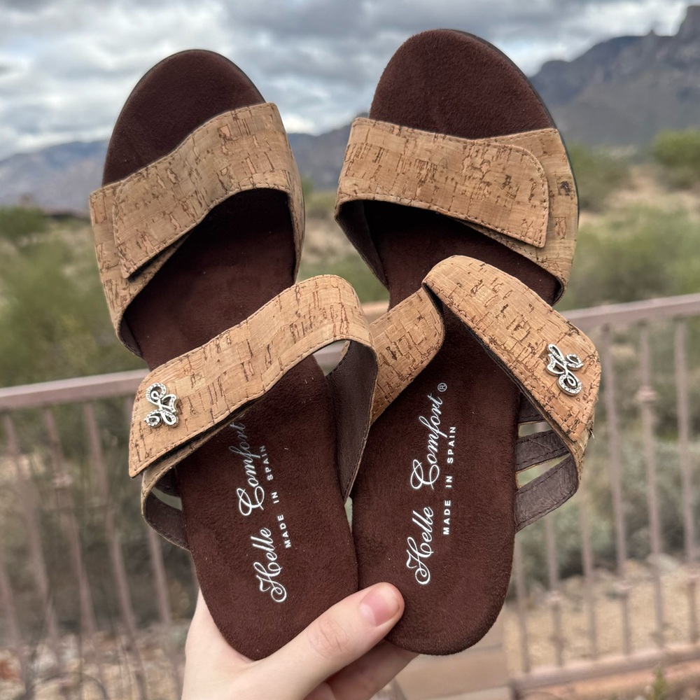 Helle Comfort Cork Heeled Sandals – Made in Spain – Size 8